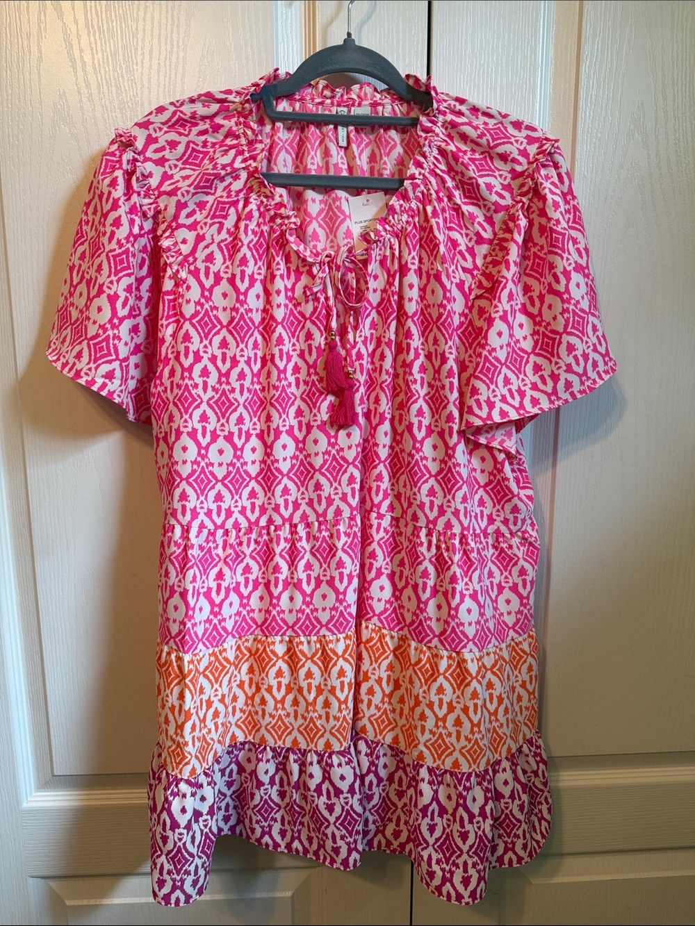 Cato Pink & Orange Printed Tassel Peasant Tunic